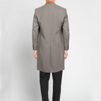 Dunhill coat in an olive grey marl twill wool fabric Notch lapels with an ochra tonę velvet collar