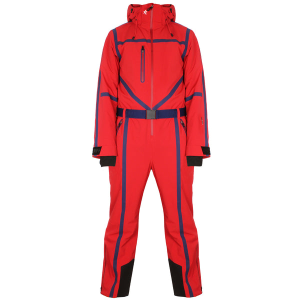  Perfect Moment ski suit in red with navy blue detailing