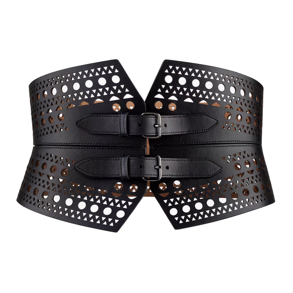 Alaia openwork leather corset belt in black