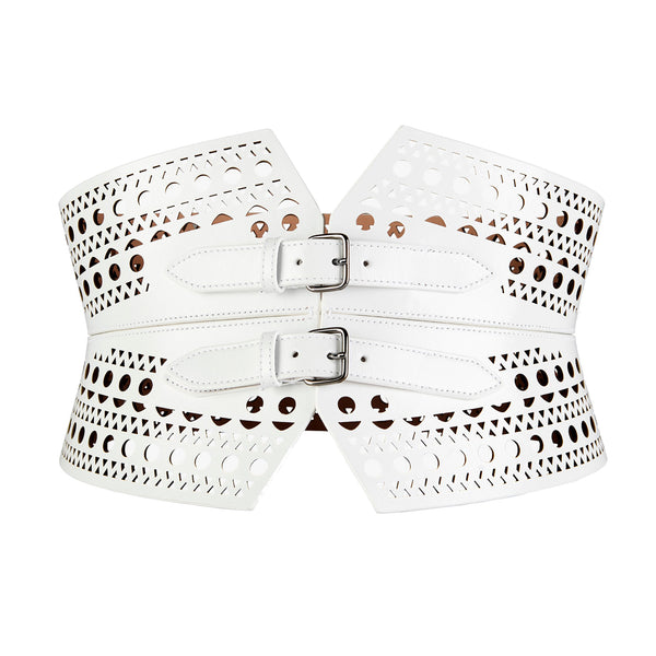 Alaia openwork leather corset belt in white