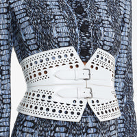 Alaia openwork leather corset belt in white