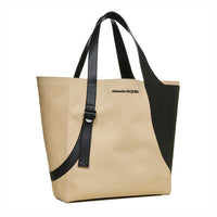 Alexander McQueen tote bag in twill beige canvas and black grained leather