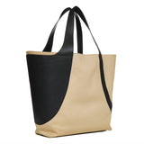 Alexander McQueen tote bag in twill beige canvas and black grained leather