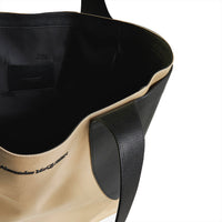 Alexander McQueen tote bag in twill beige canvas and black grained leather