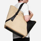 Alexander McQueen tote bag in twill beige canvas and black grained leather