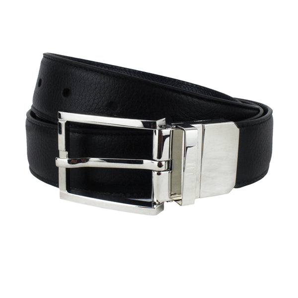 Dunhill reversible leather belt with two wearable faces, one in black and the other in navy blue leather
