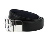 Dunhill reversible leather belt with two wearable faces, one in black and the other in navy blue leather