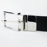 Dunhill reversible leather belt with two wearable faces, one in black and the other in navy blue leather