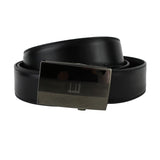 Dunhill black leather belt with automatic buckle engine turn gunmetal