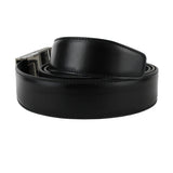 Dunhill black leather belt with automatic buckle engine turn gunmetal