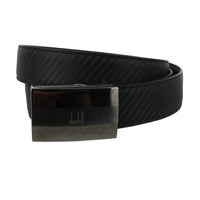 Dunhill black leather belt in a carbon fibre pattern finish