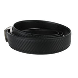 Dunhill black leather belt in a carbon fibre pattern finish