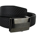 Dunhill black leather belt in a carbon fibre pattern finish