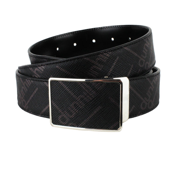 Dunhill textured leather belt in black with bronze tone Dunhill logo pattern