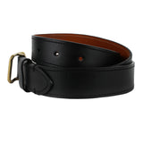 Dunhill black leather belt with rounded brass tone buckle