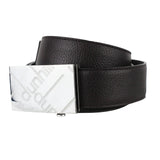 Dunhill grained black leather belt with silver tone Dunhill logo buckle