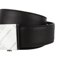 Dunhill grained black leather belt with silver tone Dunhill logo buckle