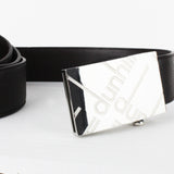 Dunhill grained black leather belt with silver tone Dunhill logo buckle