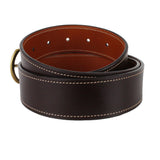 Dunhill dark brown leather belt with rounded brass tone buckle