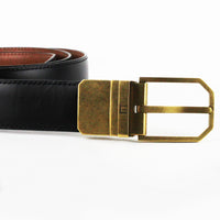 Dunhill Black and Tan reversible leather belt with a brass buckle