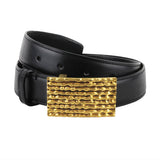 Dunhill black leather belt with textured tarnish finish gold tone buckle fastening