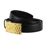 Dunhill black leather belt with textured tarnish finish gold tone buckle fastening