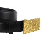 Dunhill black leather belt with textured tarnish finish gold tone buckle fastening