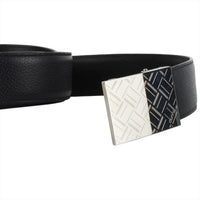 Dunhill grained black leather belt with silver tone buckle fastening