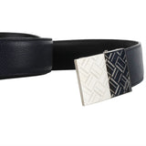 Dunhill grained navy blue leather belt