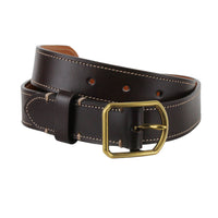 Dunhill dark brown leather belt with rounded brass tone buckle