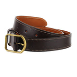 Dunhill dark brown leather belt with rounded brass tone buckle