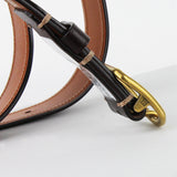 Dunhill dark brown leather belt with rounded brass tone buckle