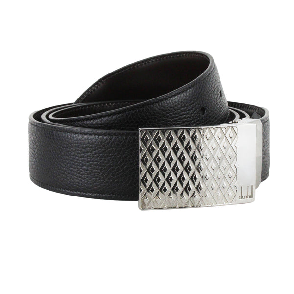 Dunhill grained leather belt with engine turn patterned buckle