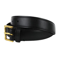 Dunhill black leather belt Rectangular buckle in a textured antique brass tone