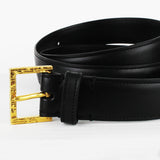 Dunhill black leather belt Rectangular buckle in a textured antique brass tone