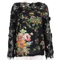 Dries Van Noten floral silk chiffon top with sheer broderie anglaise detailing