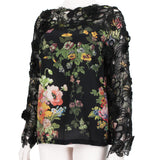 Dries Van Noten floral silk chiffon top with sheer broderie anglaise detailing