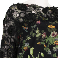 Dries Van Noten floral silk chiffon top with sheer broderie anglaise detailing