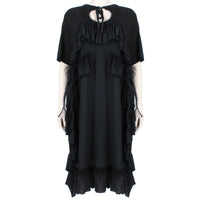 Simone Rocha tunic dress in luxurious black cotton jersey
Signature ruched detailing in satin and sheer mesh to the front