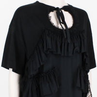 Simone Rocha tunic dress in luxurious black cotton jersey
Signature ruched detailing in satin and sheer mesh to the front