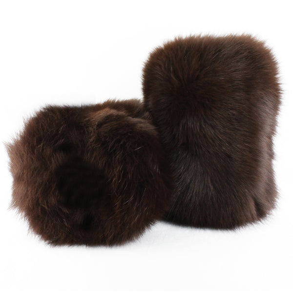 Saint Laurent luxurious fox fur cuff in a deep mahogany brown tone