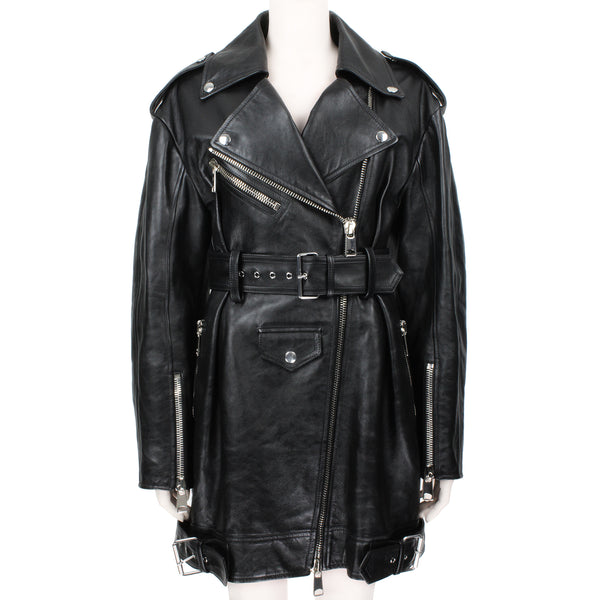 Alexander McQueen runway collection coat dress in black leather