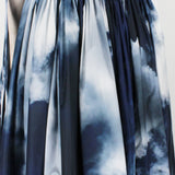 Alexander McQueen blue and white sky cloud pattered off the shoulder full dress