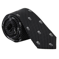 Alexander McQueen narrow silk tie in a signature skull and dot pattern