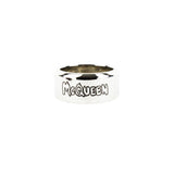 Alexander McQueen mirrored silver tone ring with graffiti engraved logo