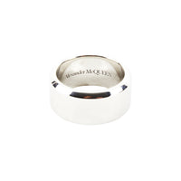 Alexander McQueen mirrored silver tone ring with graffiti engraved logo