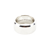 Alexander McQueen mirrored silver tone ring with graffiti engraved logo