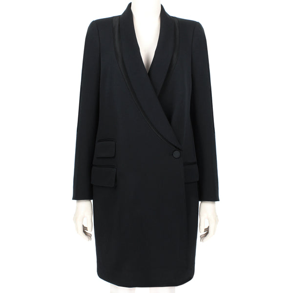 Stella McCartney tuxedo style coat in a luxurious black wool blend twill fabric