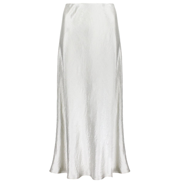 Max Mara Leisure crinkled satin skirt midi skirt in a pale grey tone