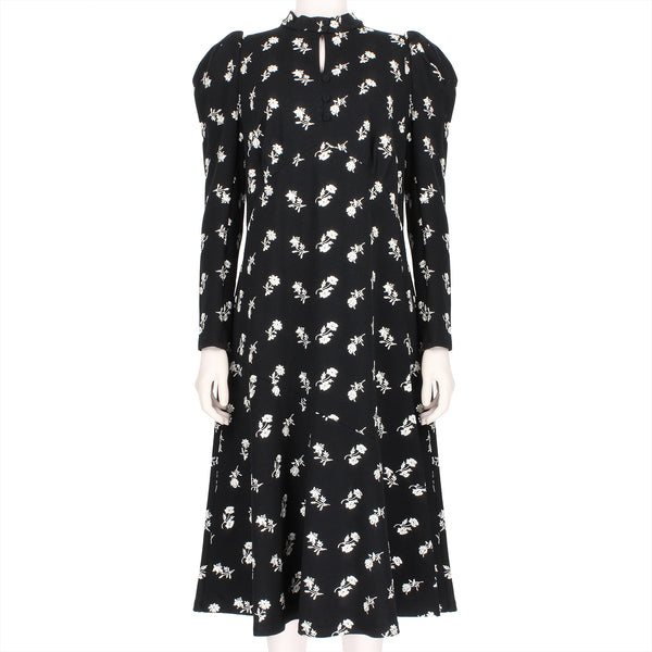 Erdem Tillie dress in black with intricate floral embroidery